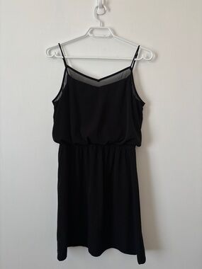 Express Black V-Neck mesh Spaghetti Strap Mini Dress summer casual party - S